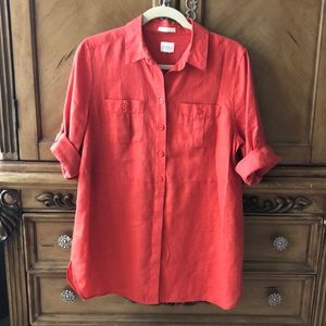 Chico’s no iron linen top - tomato red